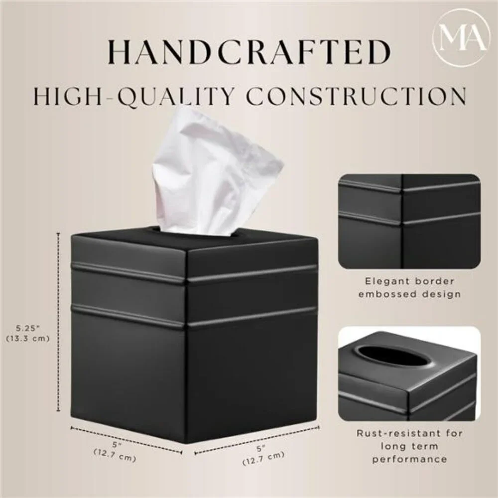 Matte black metal square tissue box cover decorative tissue holder for bathroom